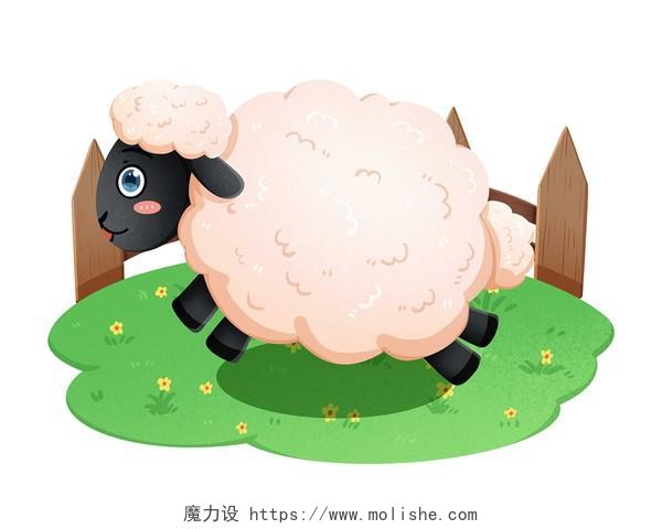 卡通动物羊草场可爱的羊PNG素材